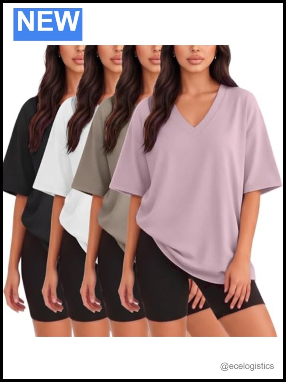 Oversized Drop Shoulder V-Neck Tee 4-Pack Buttery Soft Dry Fit Stretch